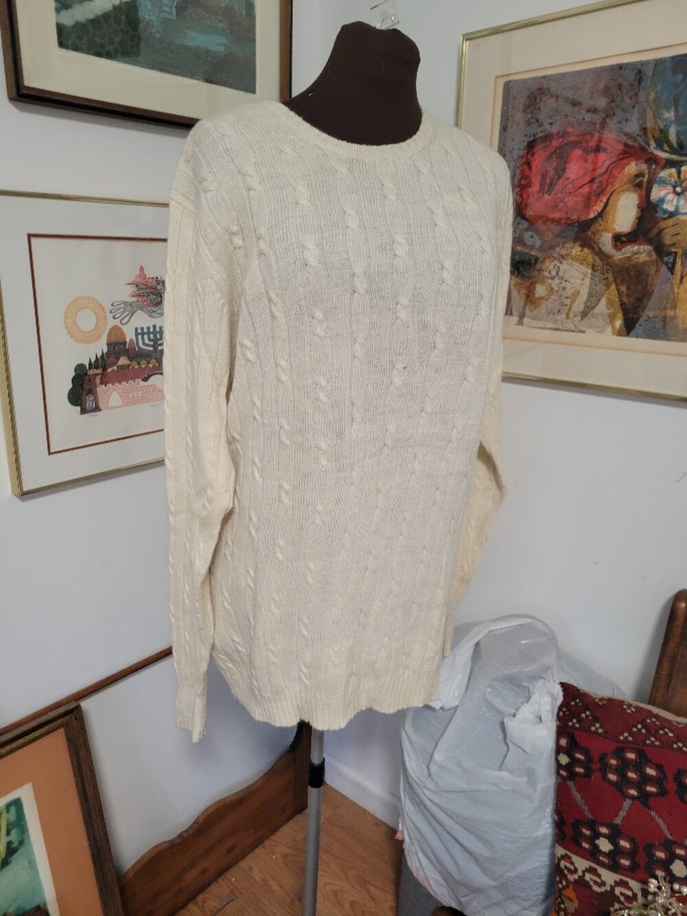 Bitten by Sarah Jessica Parker Wool and Cashmere Cream Cable Knit Long Sweater